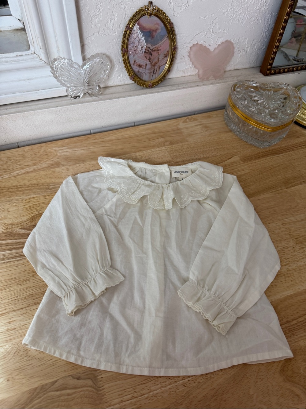 Louis & Louise Paris White Embroidered Peter Pan Collar Top Size 2 Cottagecore
